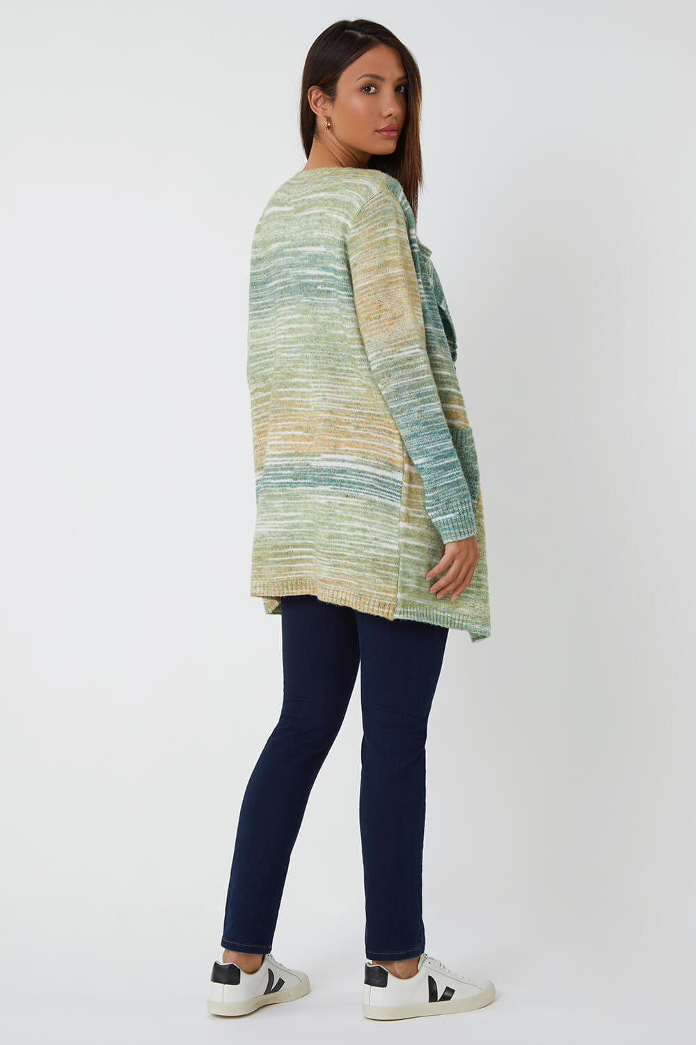 Green Ombre Longline Knitted Cardigan , Image 4 of 5