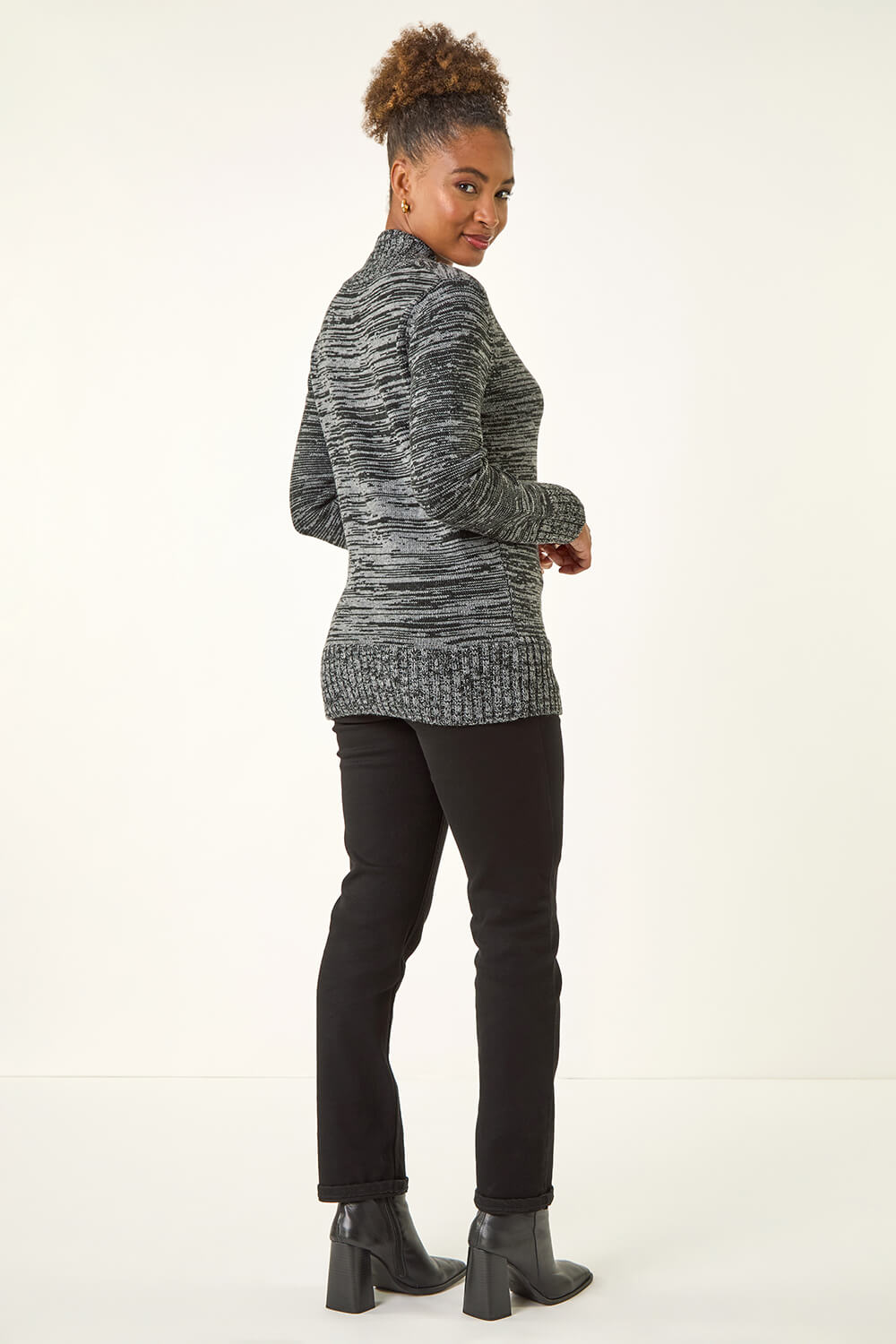 Dark Grey Longline Buttoned Knit Jumper, Image 4 of 5