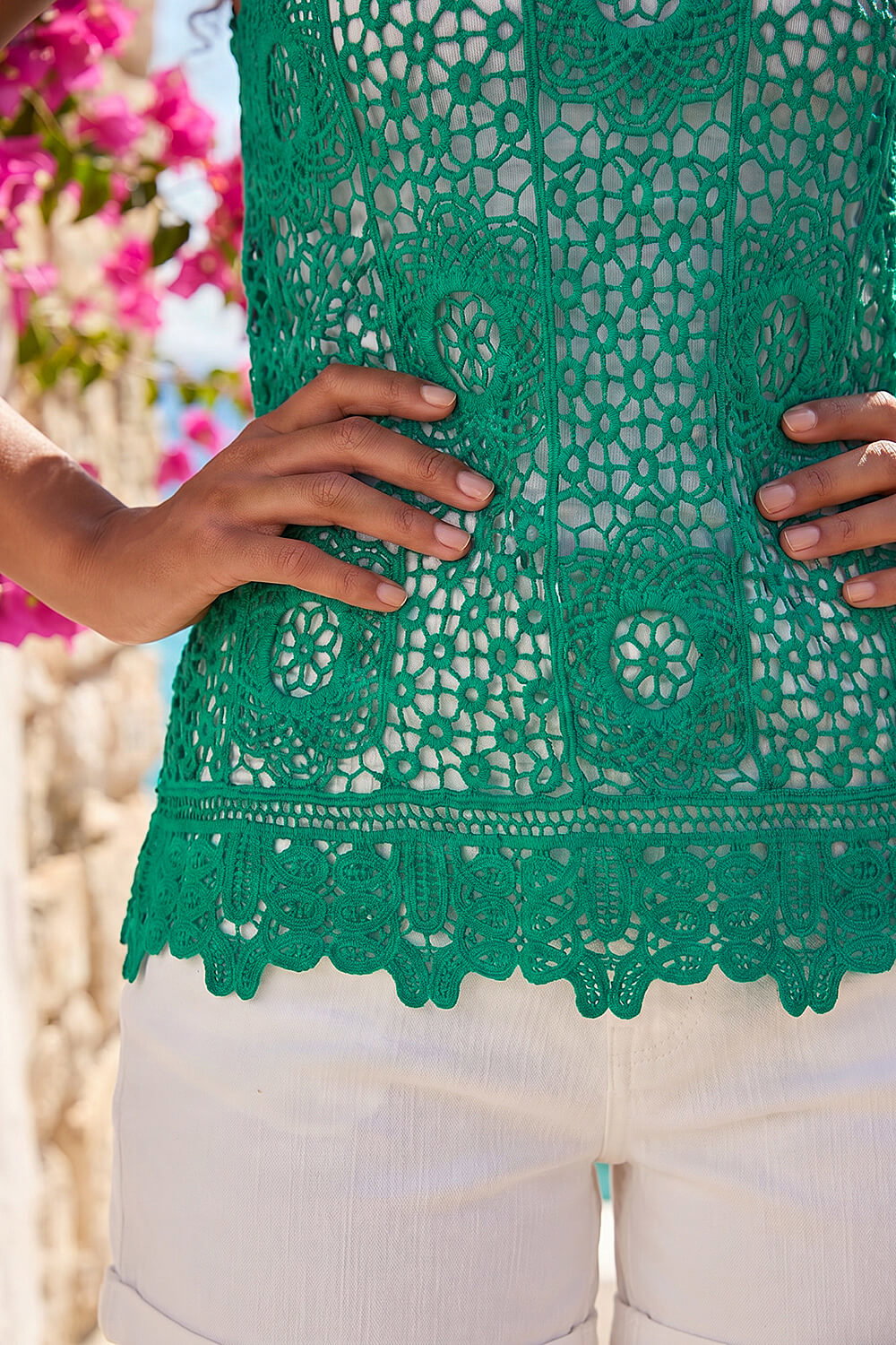 Green Petite Crochet Vest Top, Image 5 of 4
