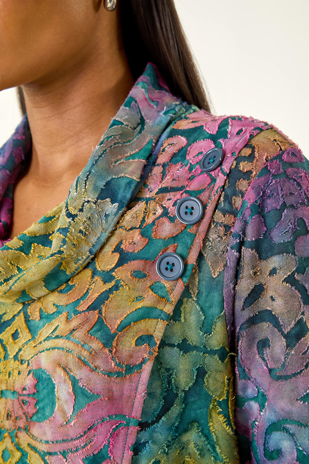 Blue Textured Burnout Print Top, Image 6 of 5