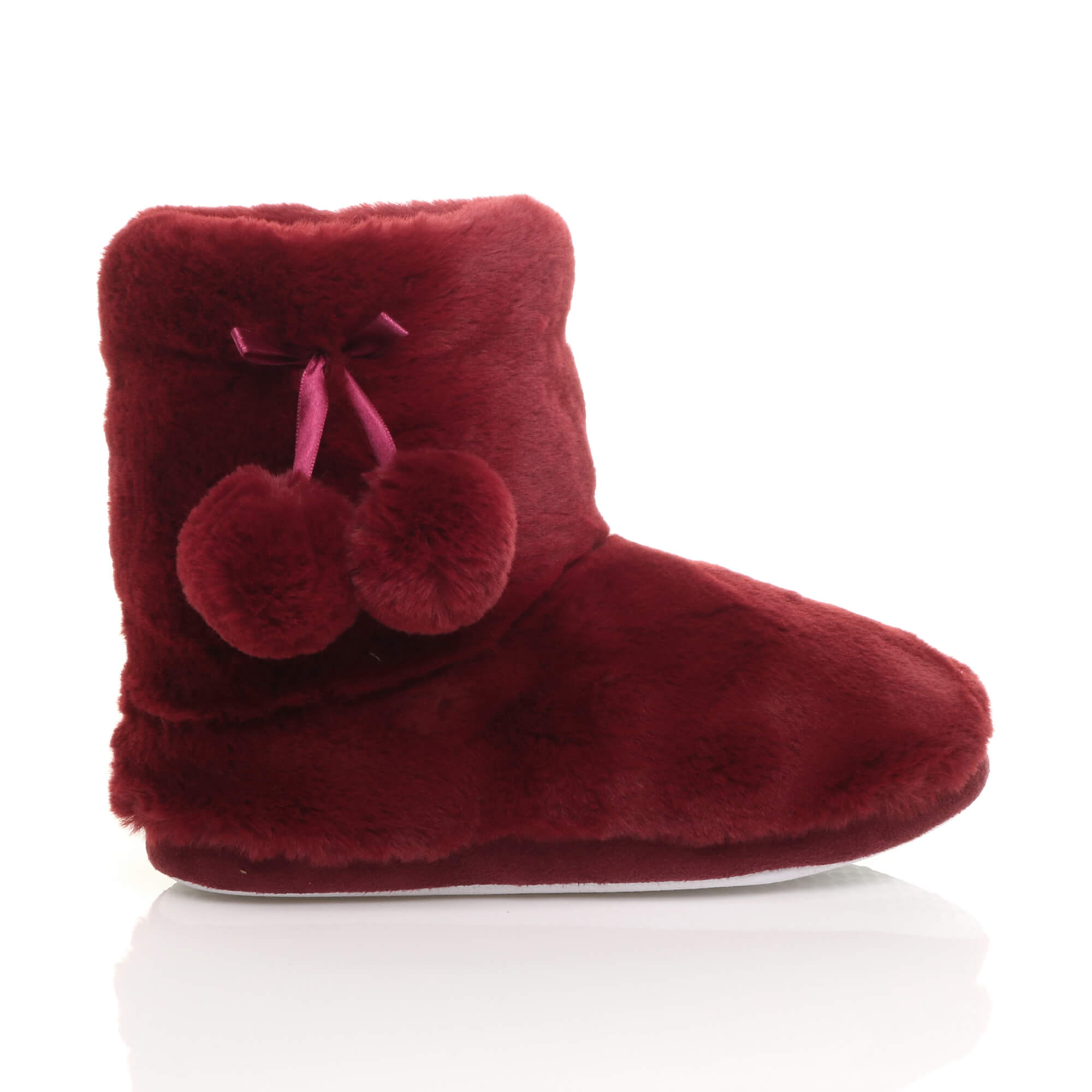 Burgundy Faux Fur Lined Slip On Memory Foam Mules Slippers, Image 2 of 6