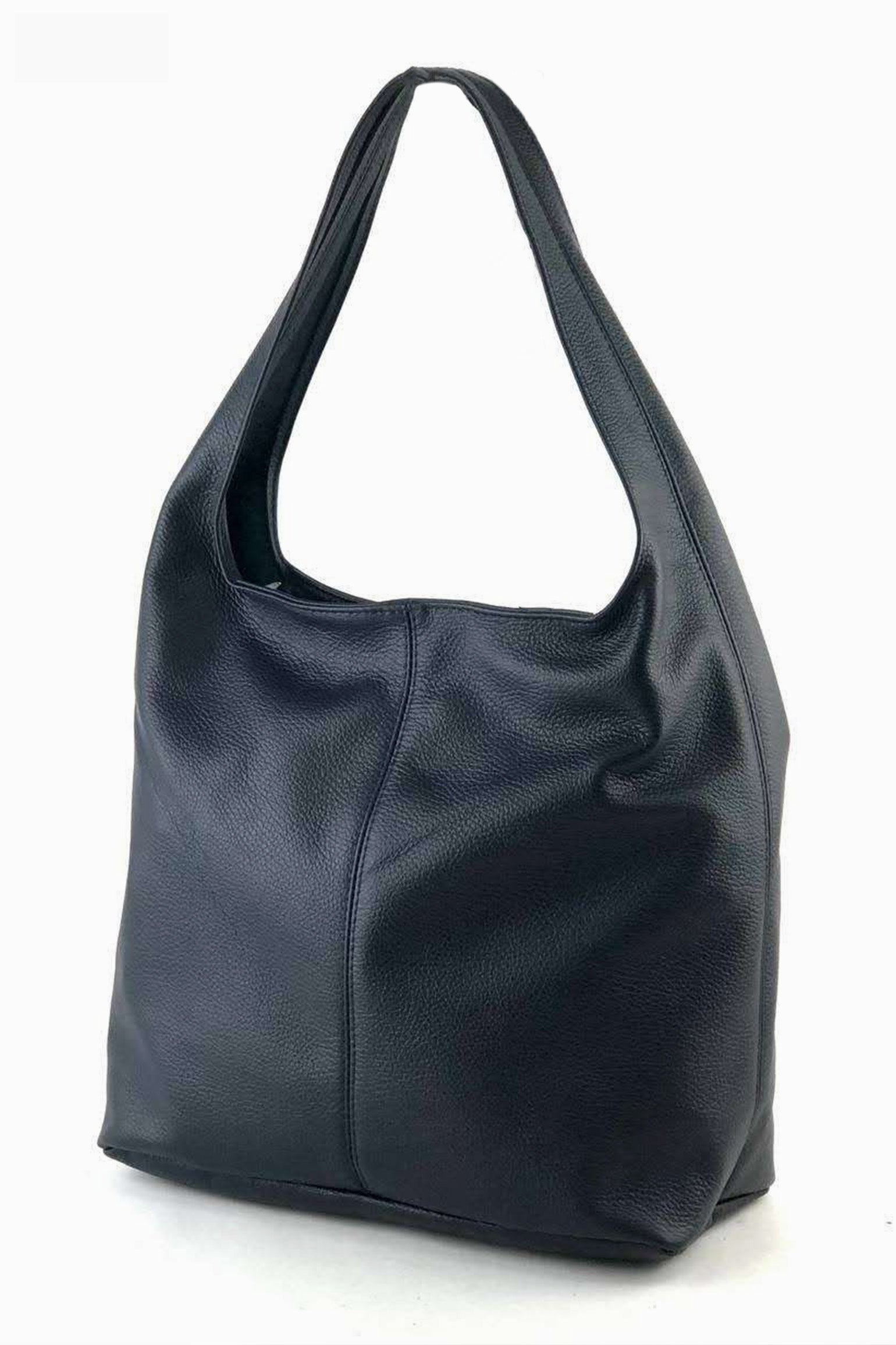Navy Blue Italian Leather Shoulder Bag, Image 3 of 3