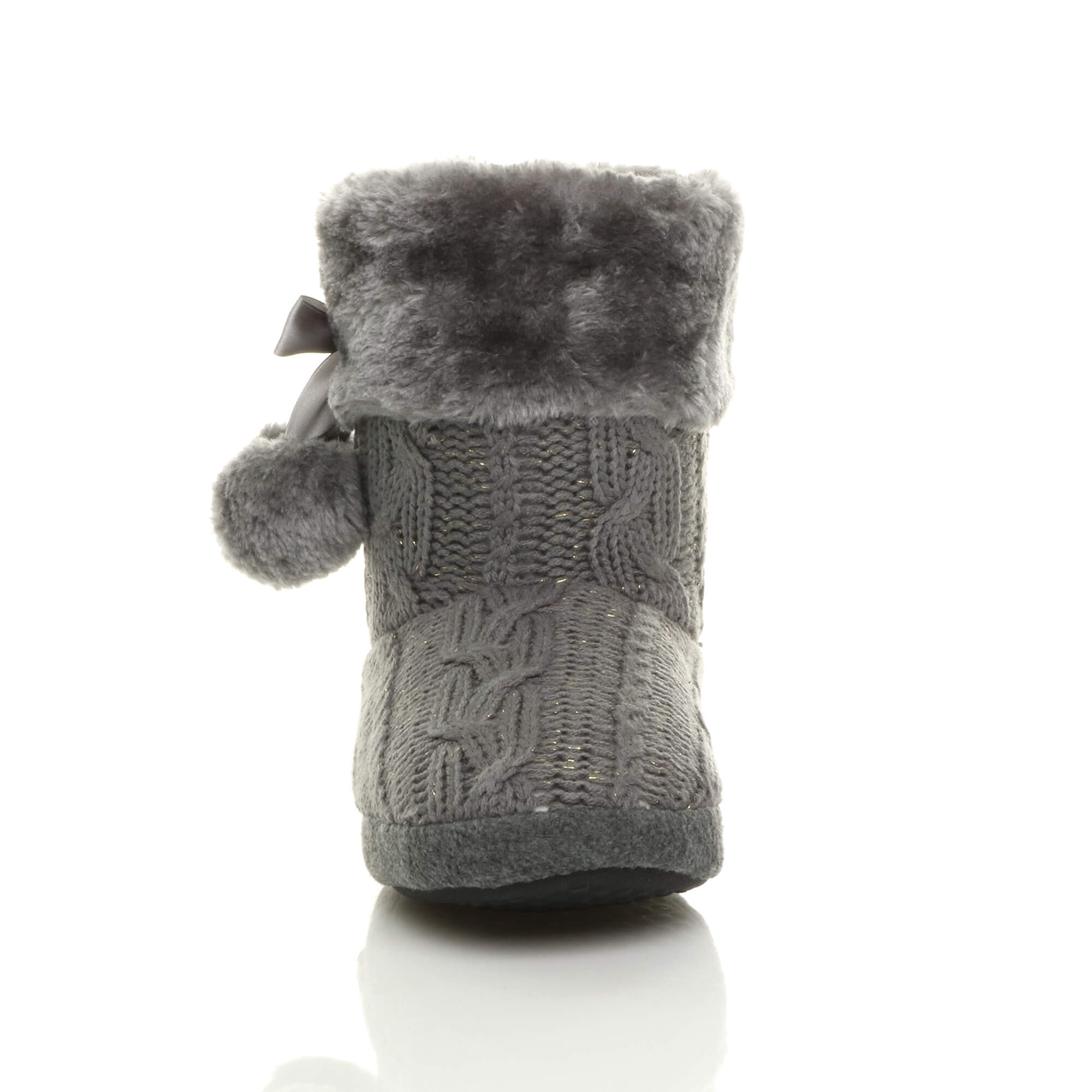 Grey AJVANI Grey Knitted Glitter Ankle Boot Slippers, Image 5 of 5
