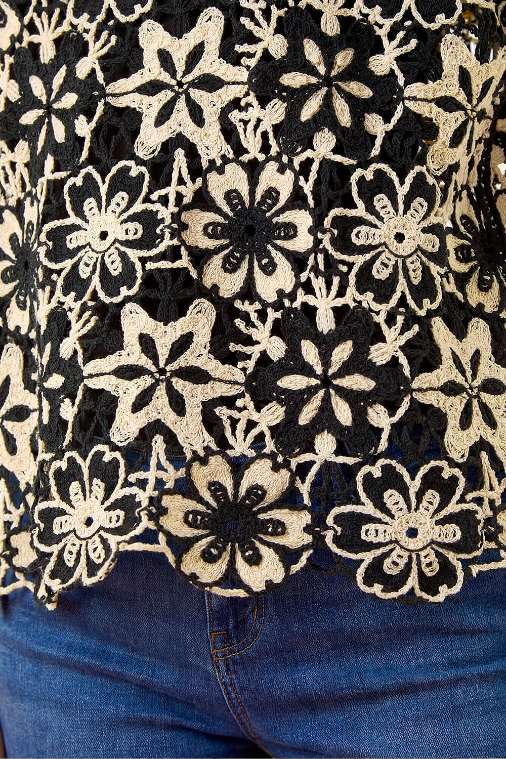 Black Floral Crochet Knit Top, Image 5 of 4