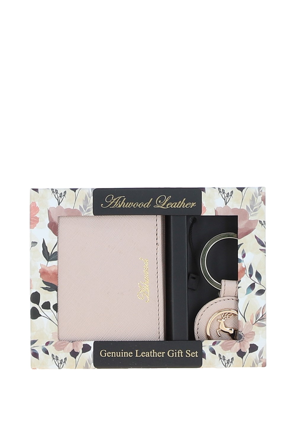 Light Pink Elegant Real Leather Card Holder & Key Ring Set, Image 2 of 5