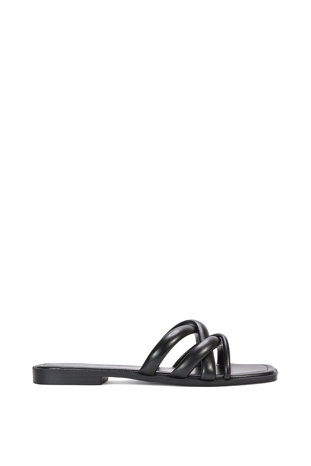 Black 'Fiona' Strappy Flat Open Toe Sandal Mule Sliders