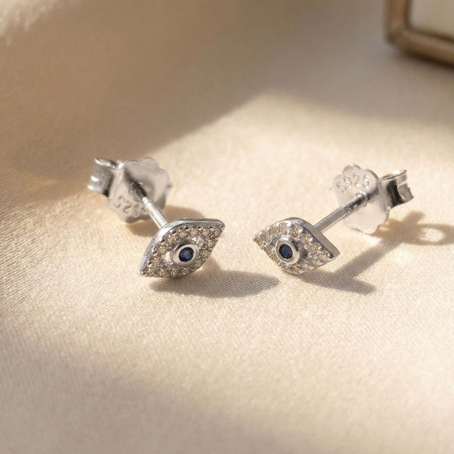 Metallic Dainty Evil Eye Silver Minimalist Stud Earrings