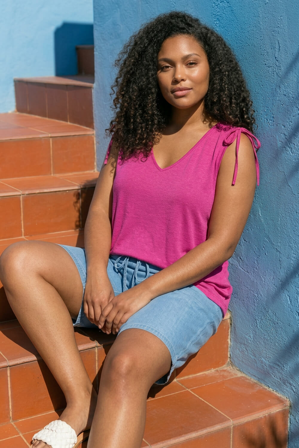 Roman Curve Women's Pink Ruched Shoulder Vest Top Size 26-28