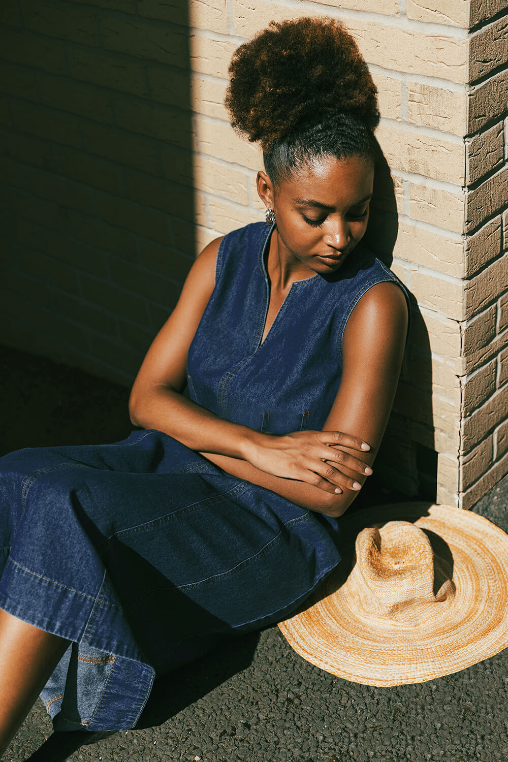 Denim Panel Detail Midi Dress, Image 7 of 7