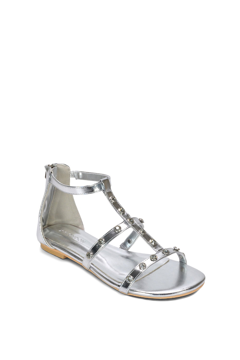 Silver 'Julia' T-Bar Gladiator Sandals With Studded Details, Image 2 of 6