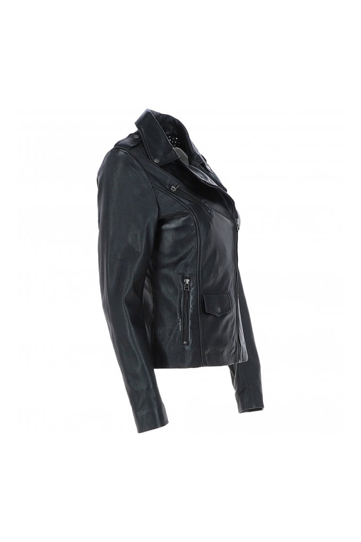 Black 'Furia' Real Leather Slim Fit Biker Jacket, Image 4 of 4