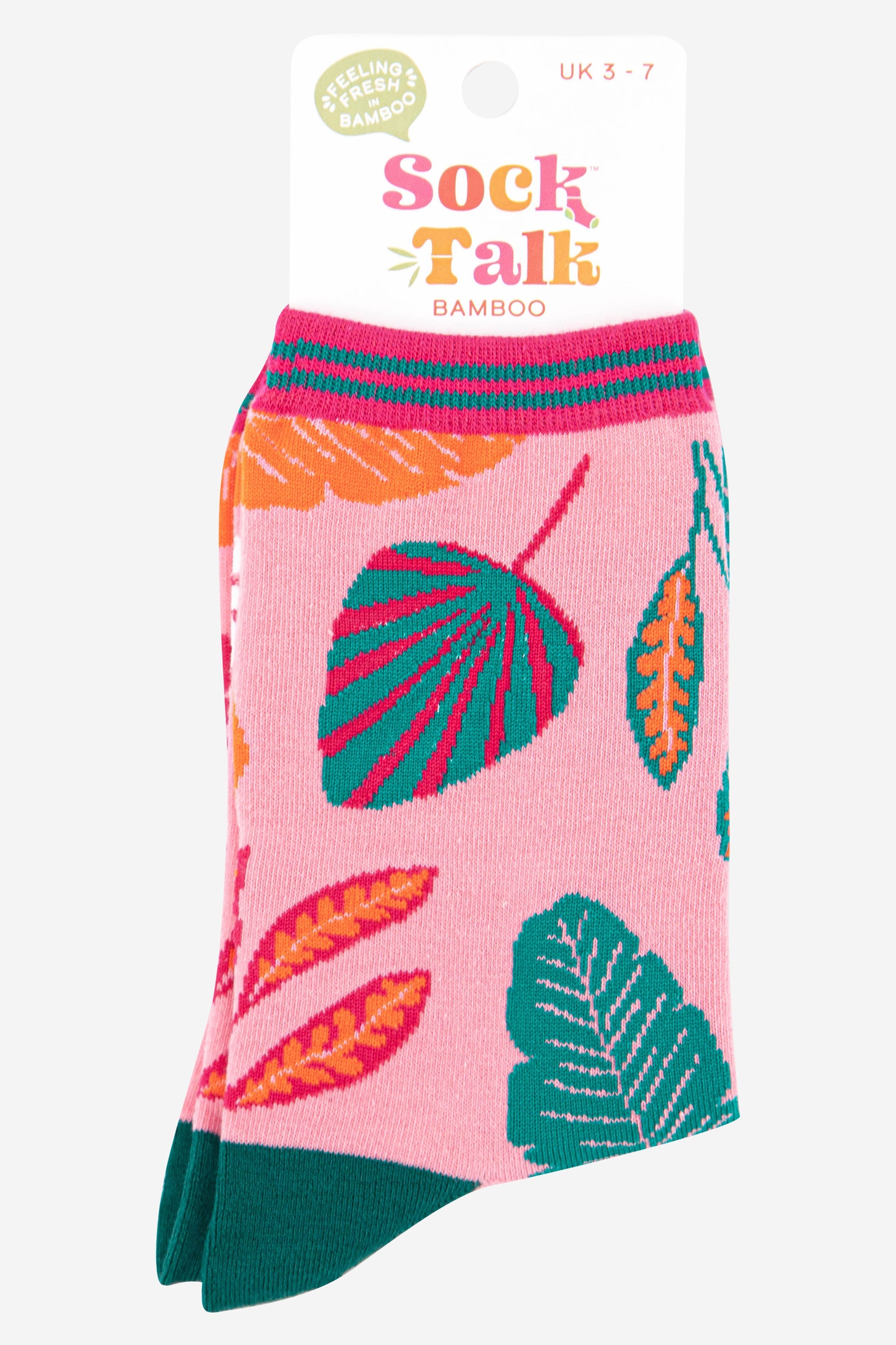 Pink Tropical Jungle Leaf Bamboo Socks, Image 3 of 3