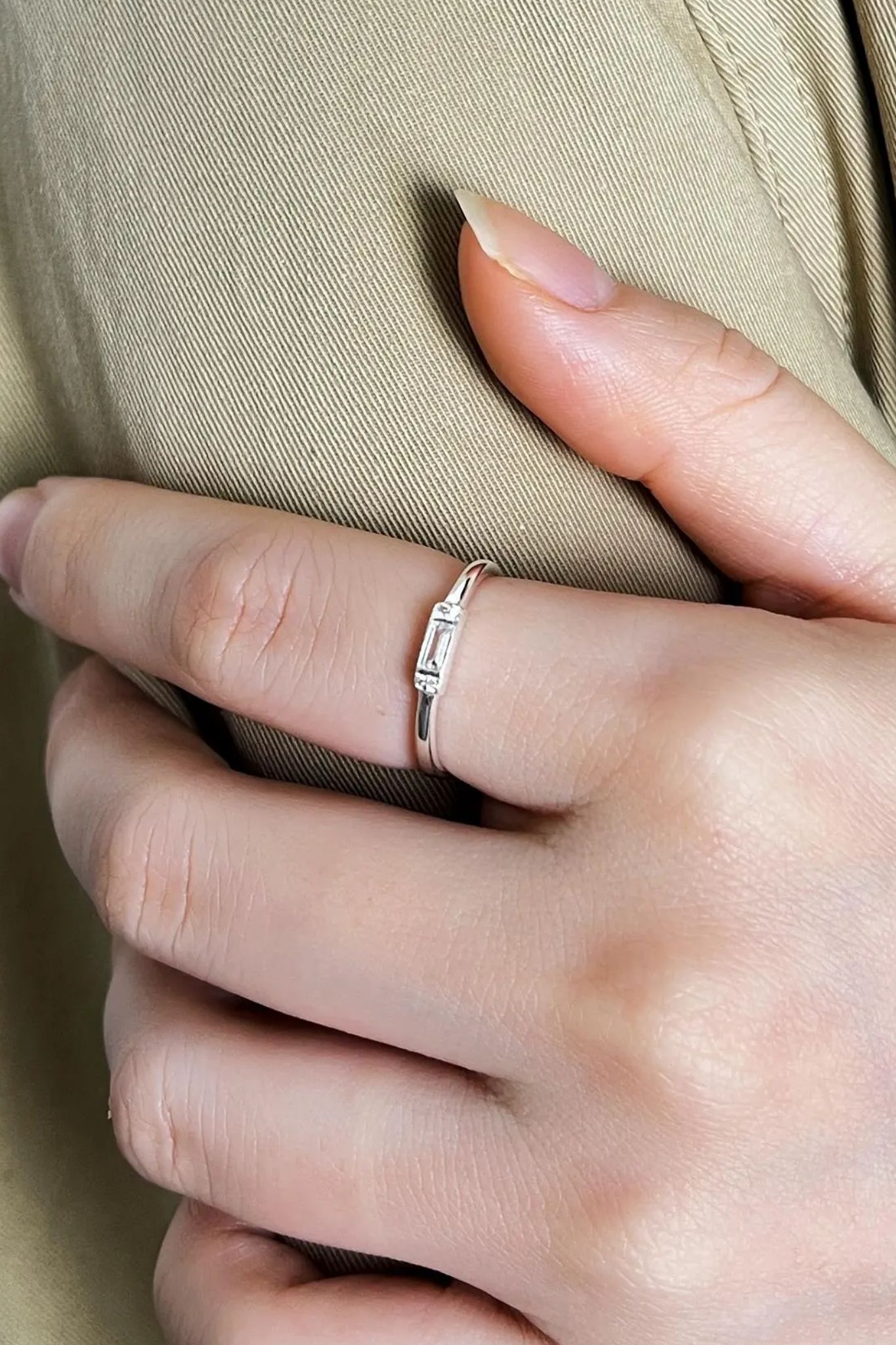 Silver Sterling Silver CZ Baguette Adjustable Ring, Image 2 of 3