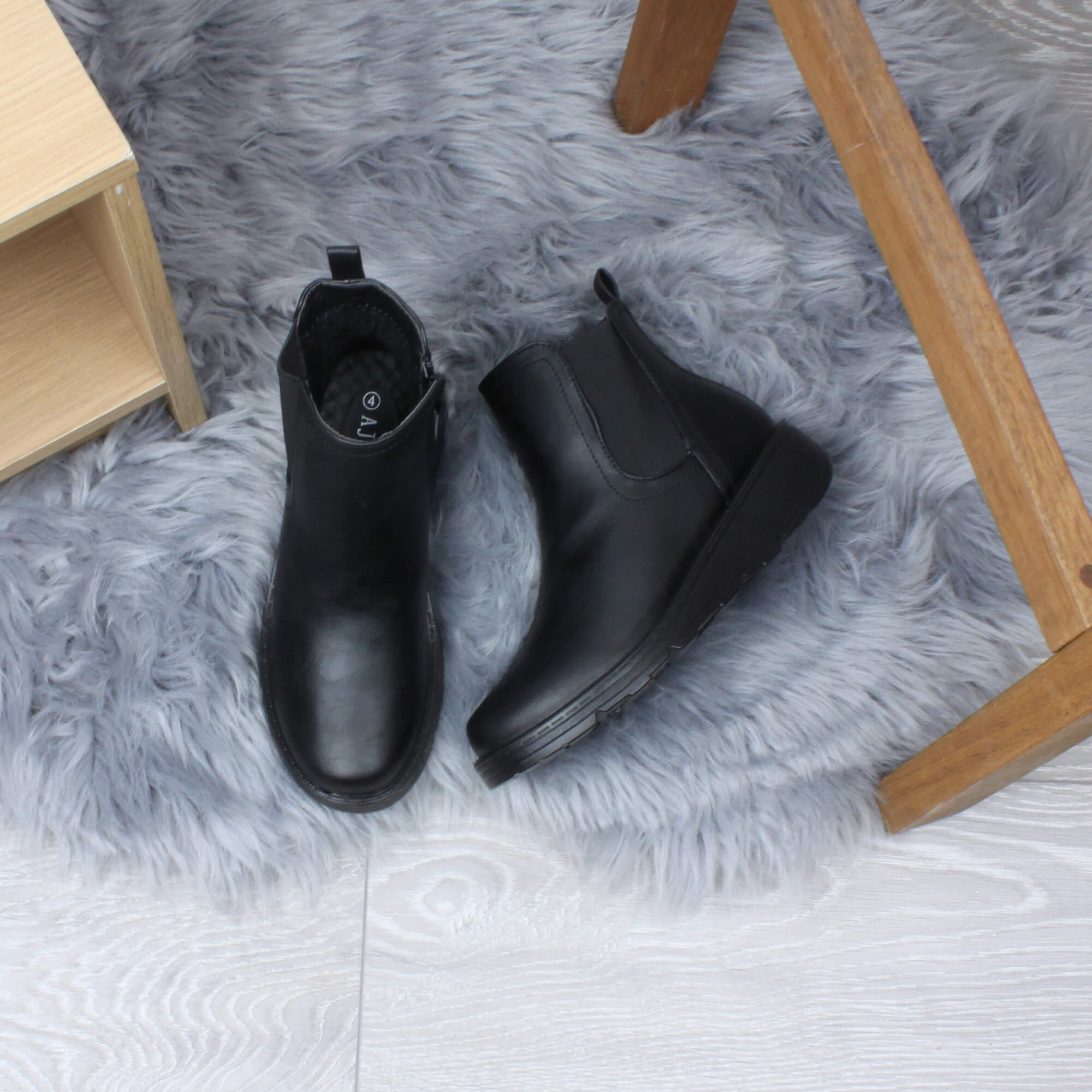 Black Low Wedge Comfort Ankle Chelsea Boots, Image 4 of 6