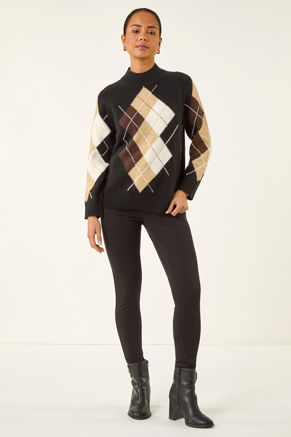 Black Petite Agryle Knit Jumper, Image 3 of 5