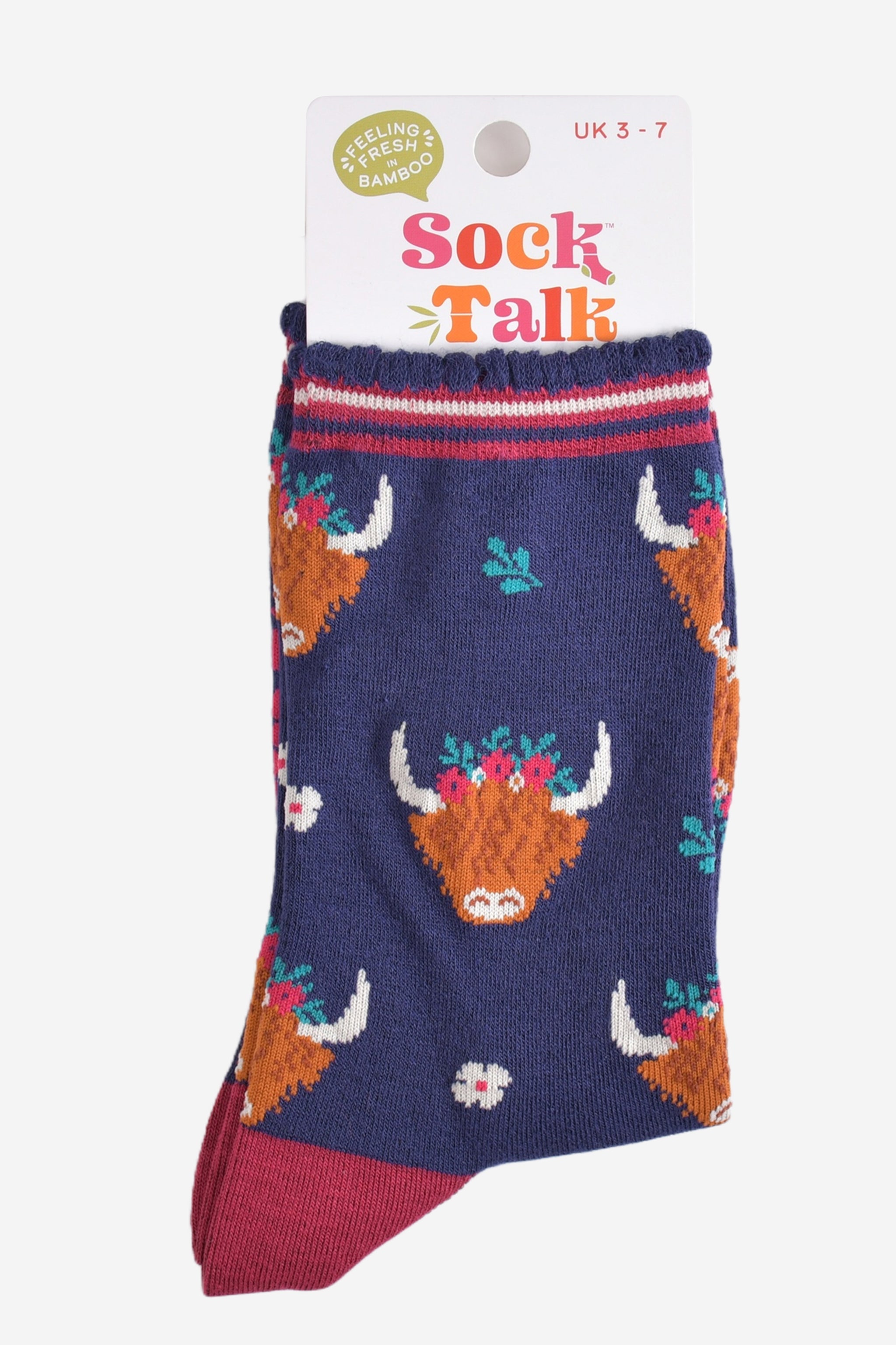 Blue Winter Highland Cow Bamboo Socks, Image 5 of 5