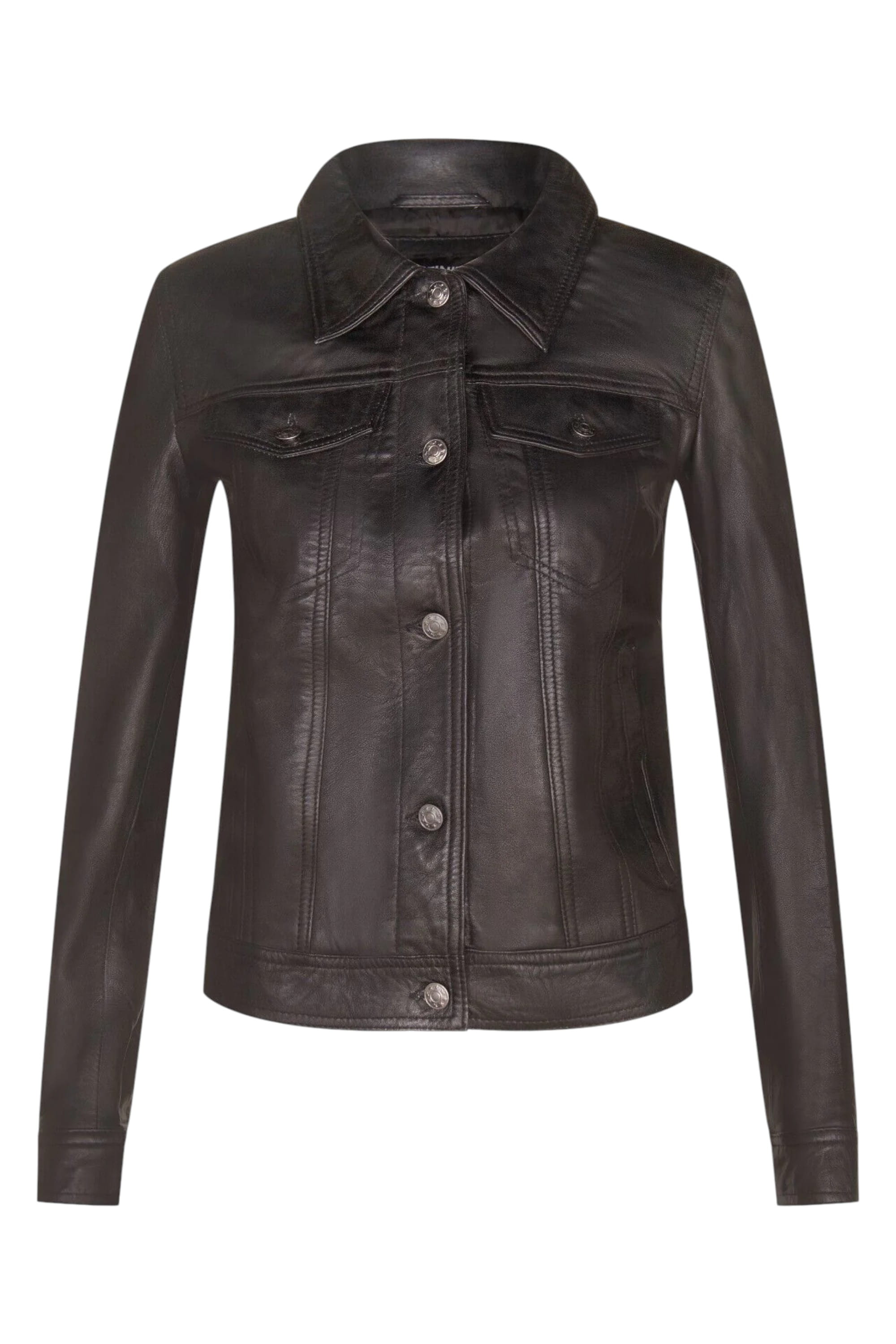 Black Womens Leather Trucker Jacket-Andery, Image 1 of 4