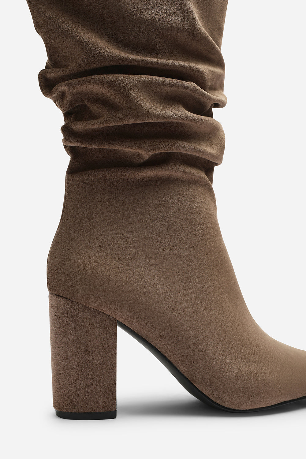 Taupe Lilyana Ruched Heeled Calf Boot In Taupe Suede, Image 4 of 4