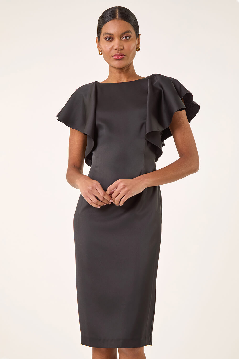 Black Satin Ruffle Sleeve Dress Roman UK — free download