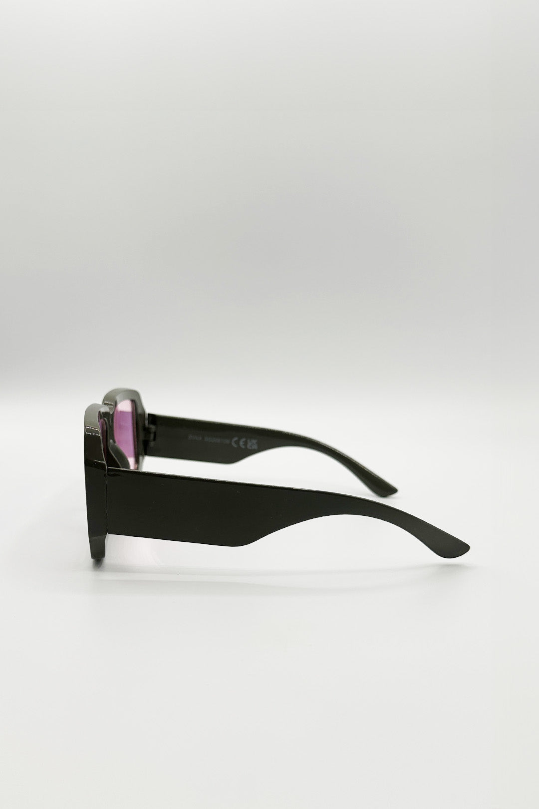 Dark Grey Oversized Square Frame Sunglasses In Mud Grey with Pink Mirror Lenses, Image 3 of 3