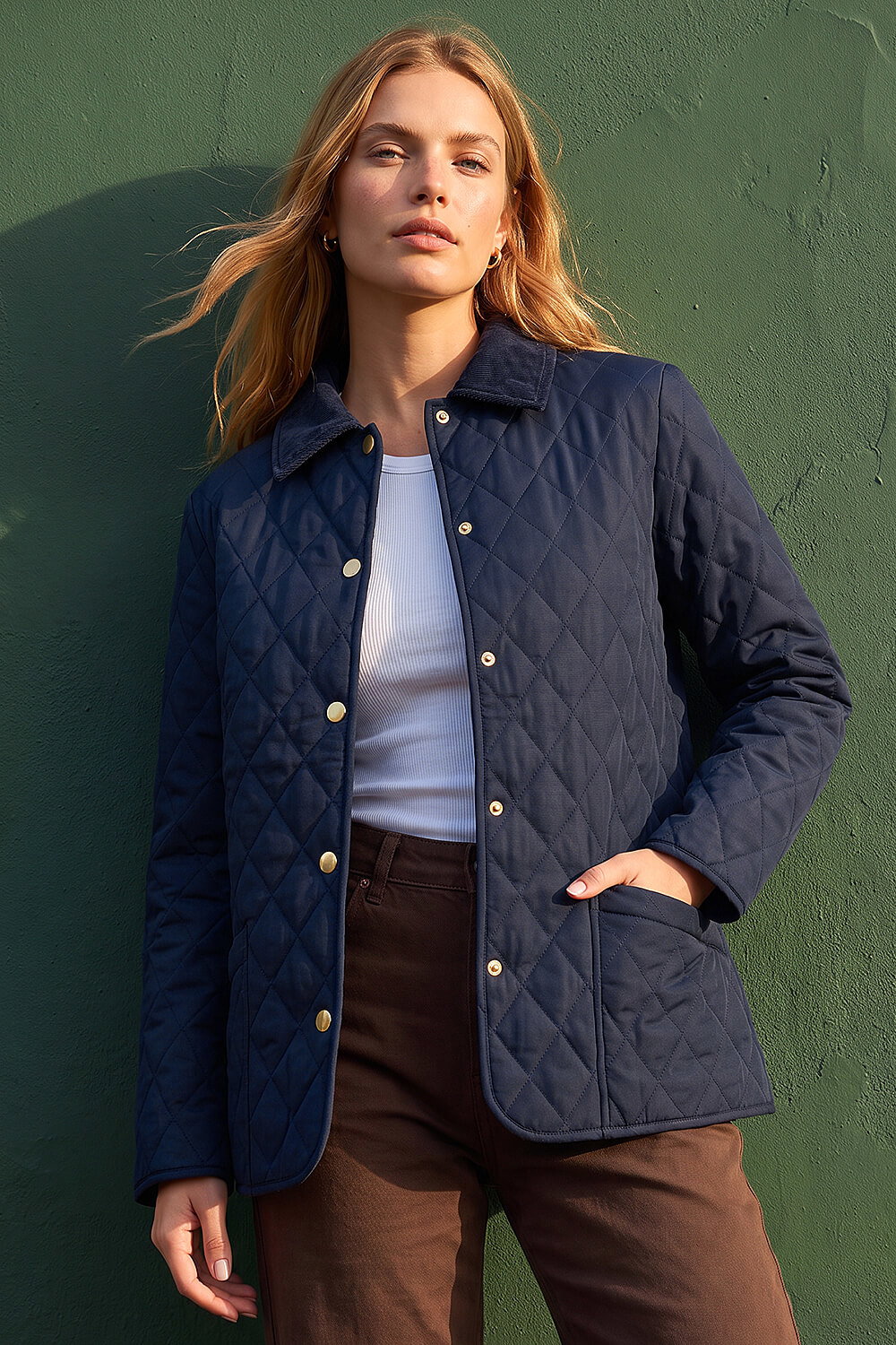 Roman Women's Navy Quilted Collar Jacket Size 14