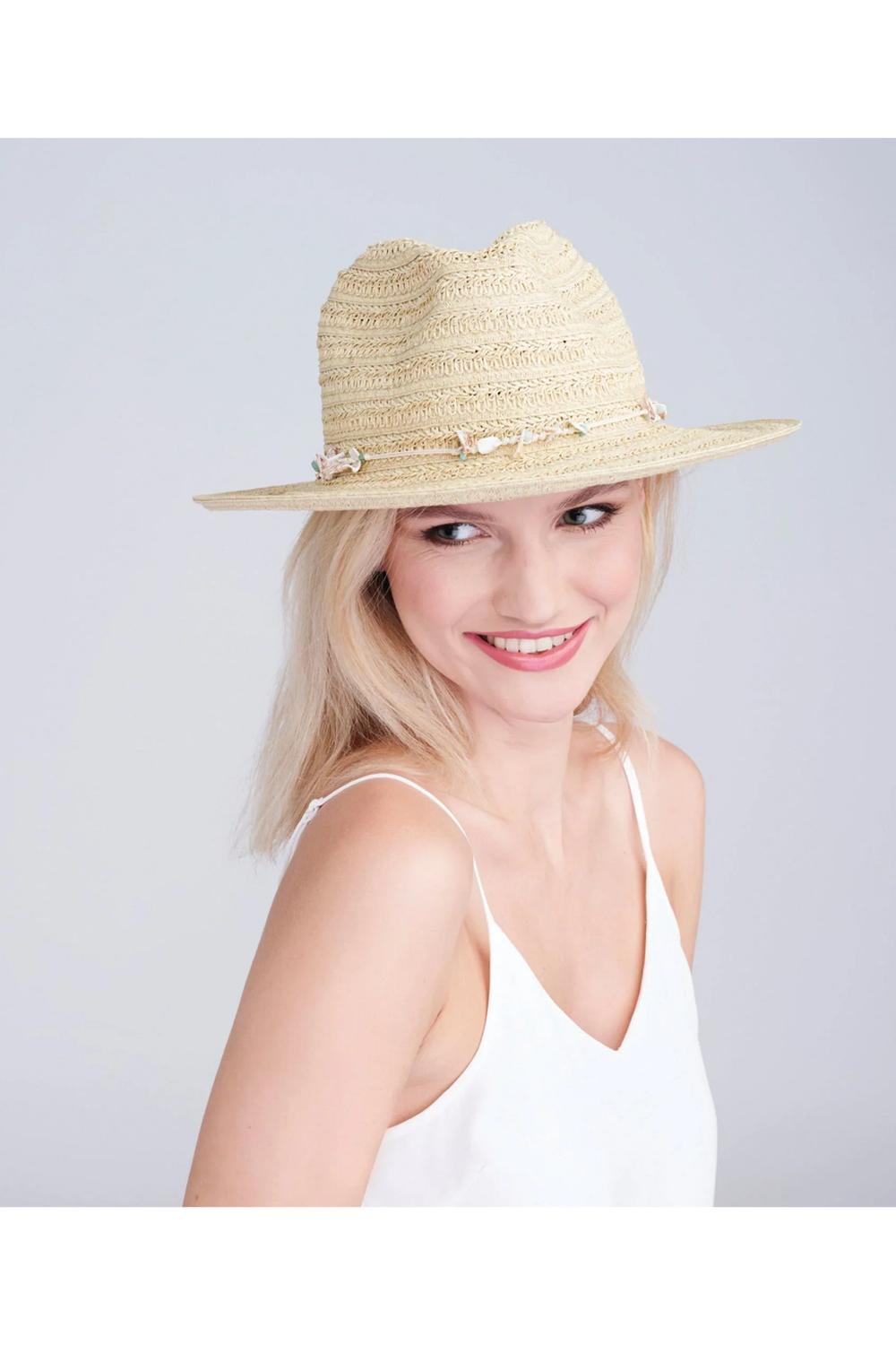 Beige Pia Rossini Beige Vera - Shell Beaded Straw Fedora - Beige, Image 1 of 1