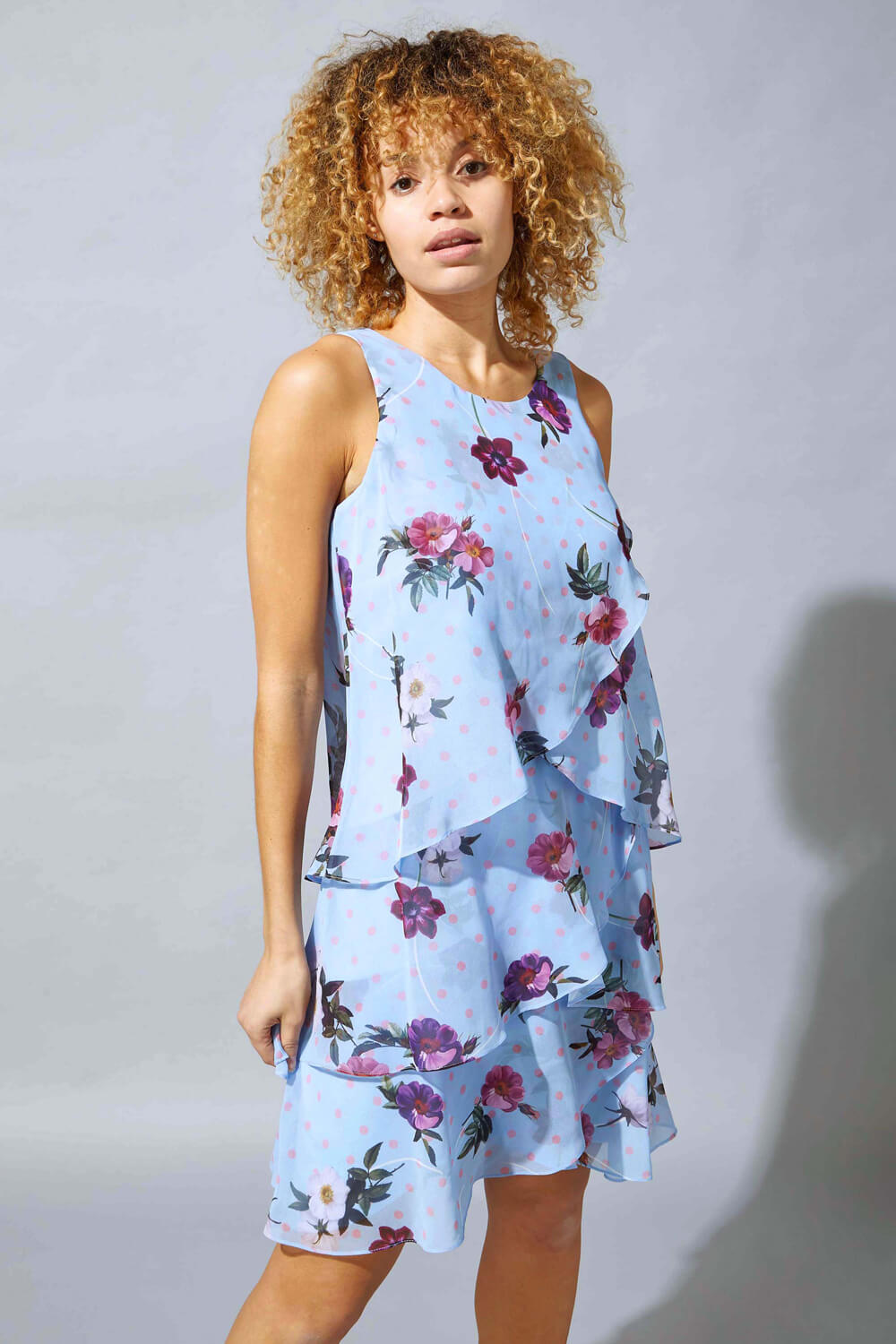 Lilac Floral Spot Chiffon Layer Dress, Image 1 of 4