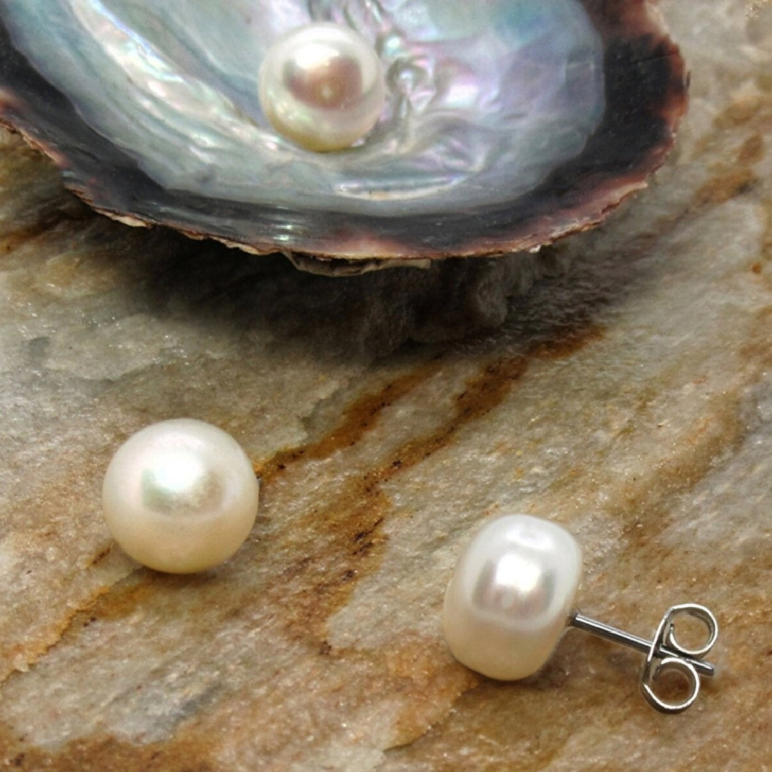Silver Sterling Silver Natural Pearl Stud Earring, Image 3 of 3