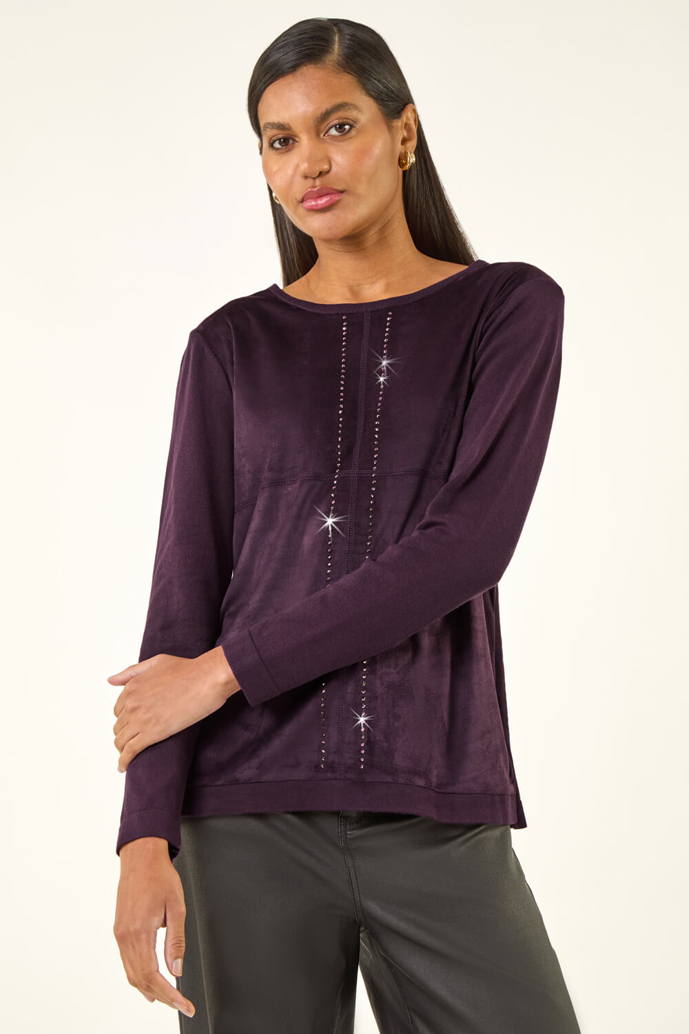 Plum Sparkly Detail Knit Top, Image 1 of 5