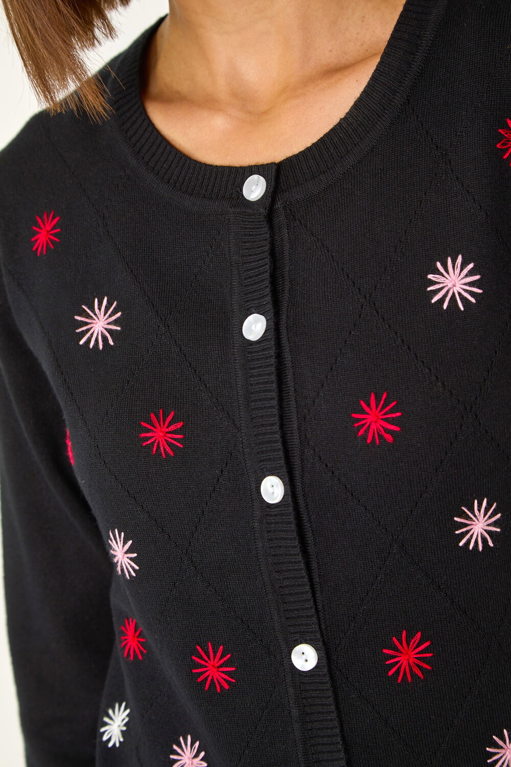 Black Embroidered Daisy Knit Cardigan, Image 6 of 5