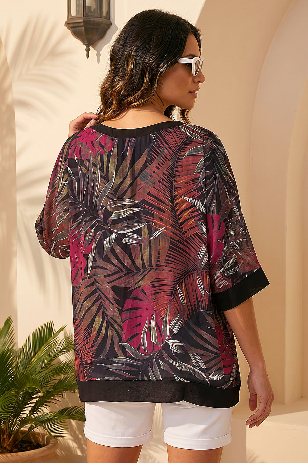 Black Leaf Print Tunic Top, Image 4 of 4