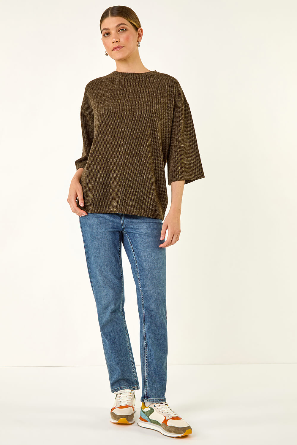 KHAKI Button Back Stretch Top, Image 3 of 5