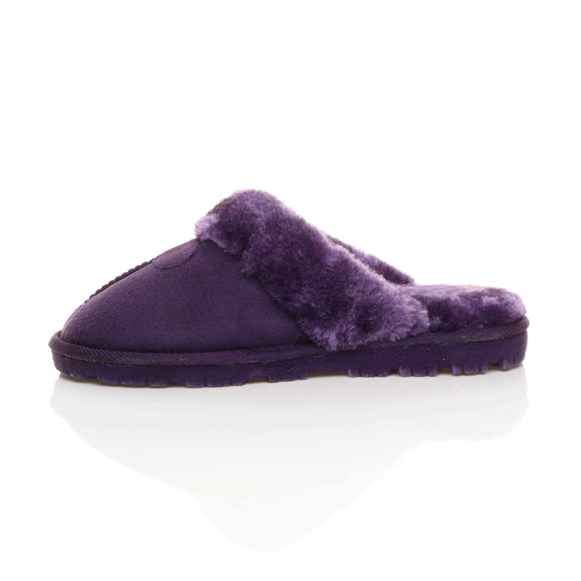 Purple Faux Fur Lined Slip On Memory Foam Mules Slippers, Image 2 of 5