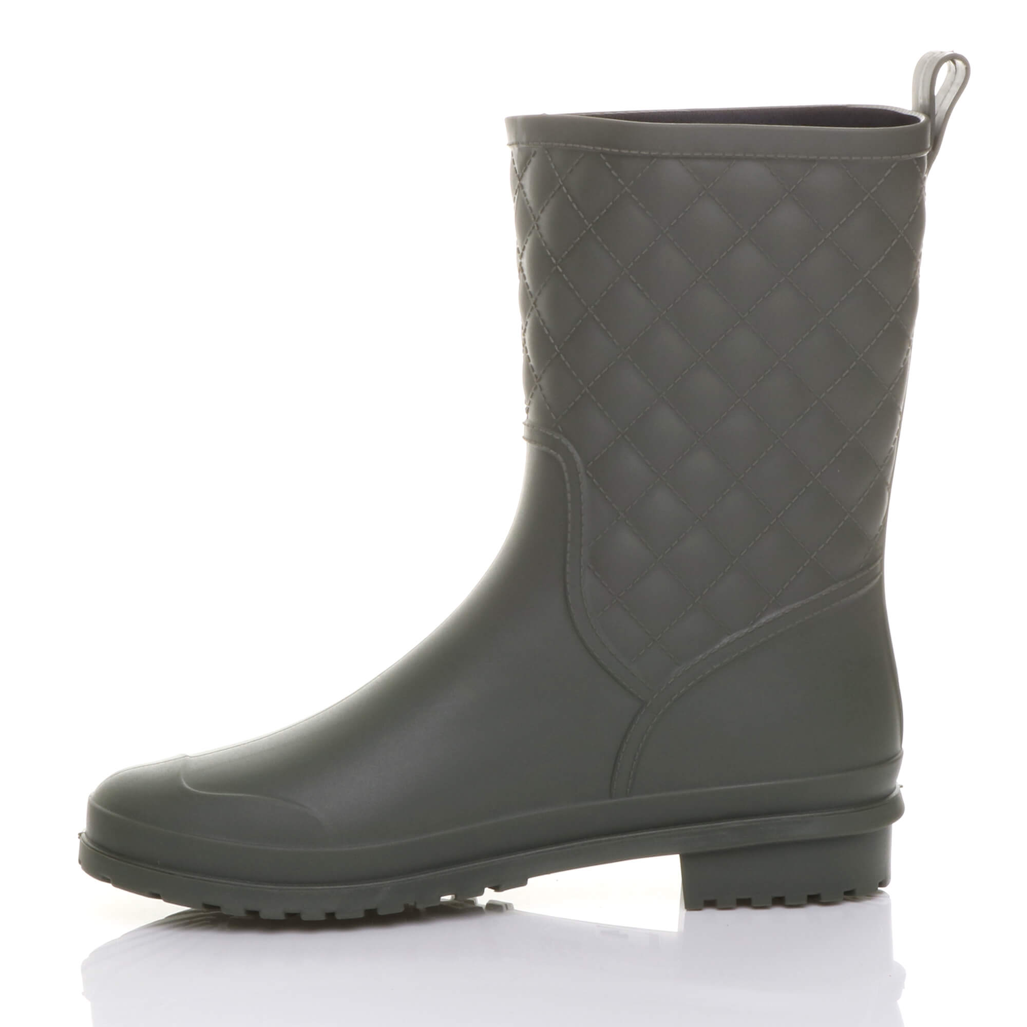 Khaki AJVANI Khaki Waterproof Wellingtons Quilted Ankle Boots Wellies, Image 3 of 6