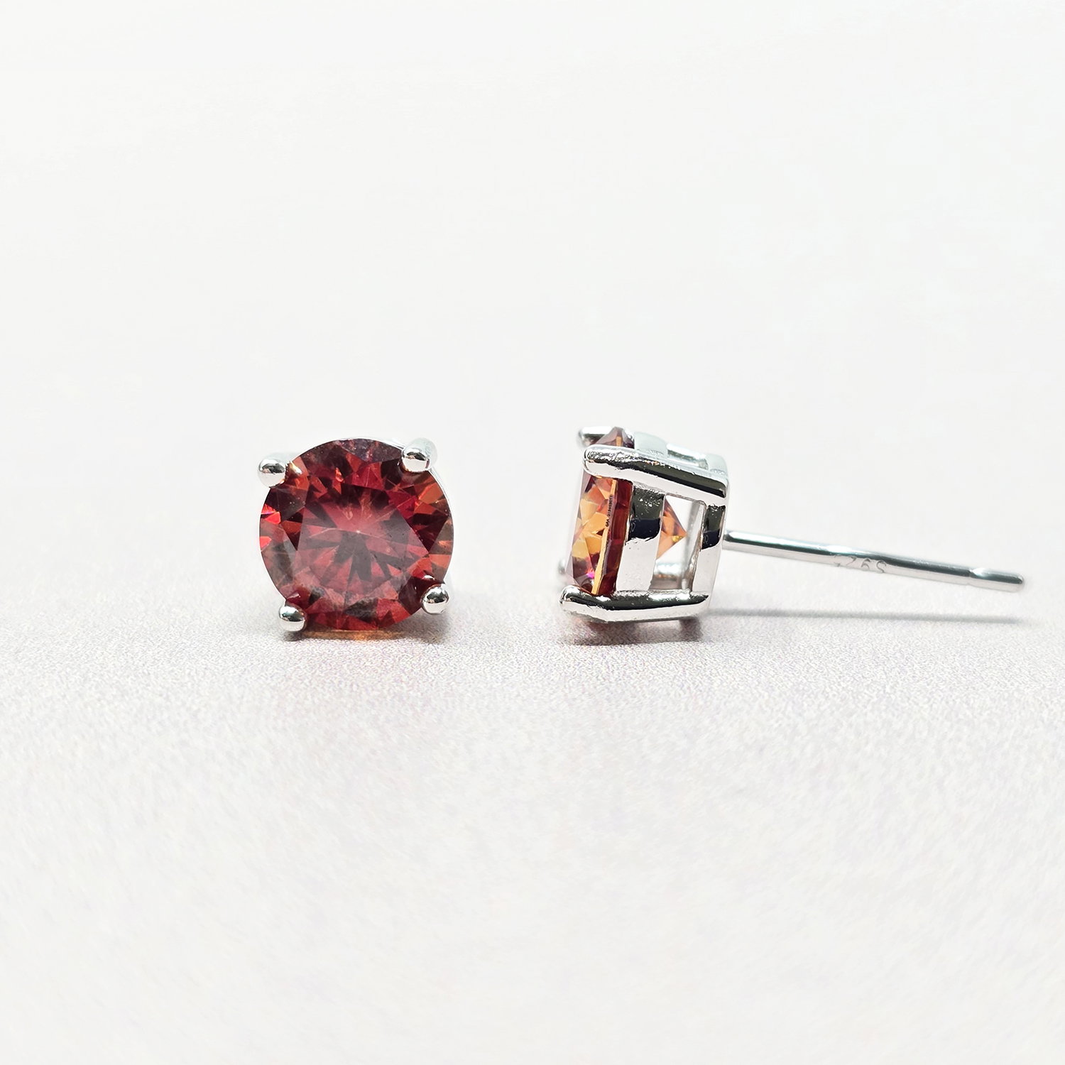 Red Ruby Moissanite Crystal Sterling Silver Earrings, Image 2 of 2