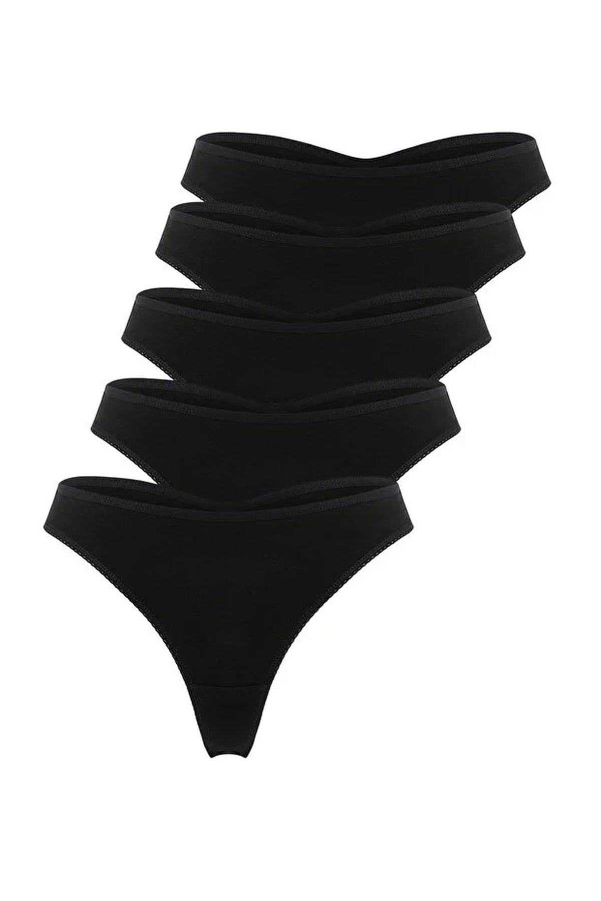 Black 5 Pack Seamless High Leg Knitted Thong Panties, Image 2 of 2