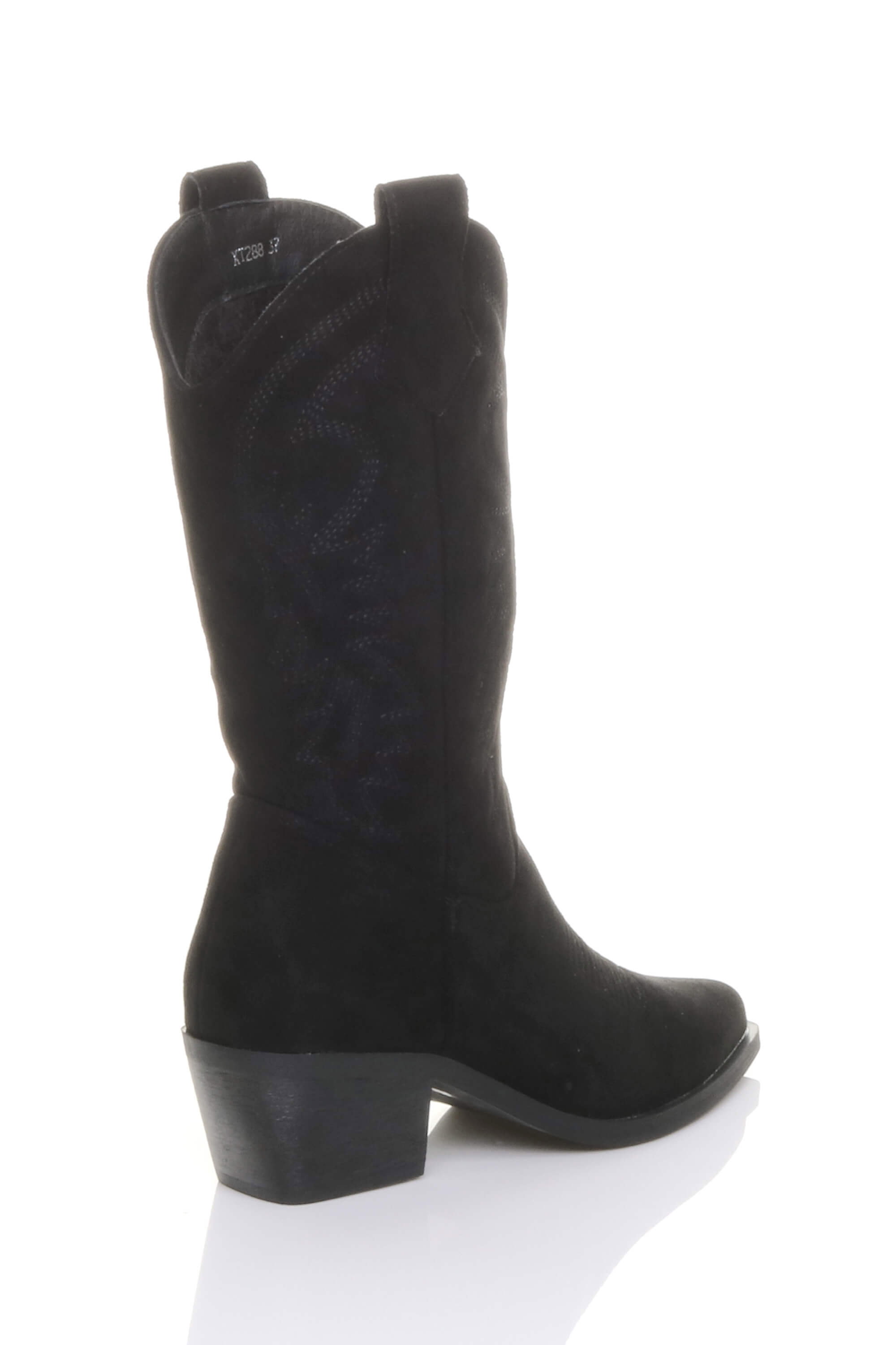 Black Low Cuban Heel Embroidered Cowboy Western Boots, Image 4 of 4