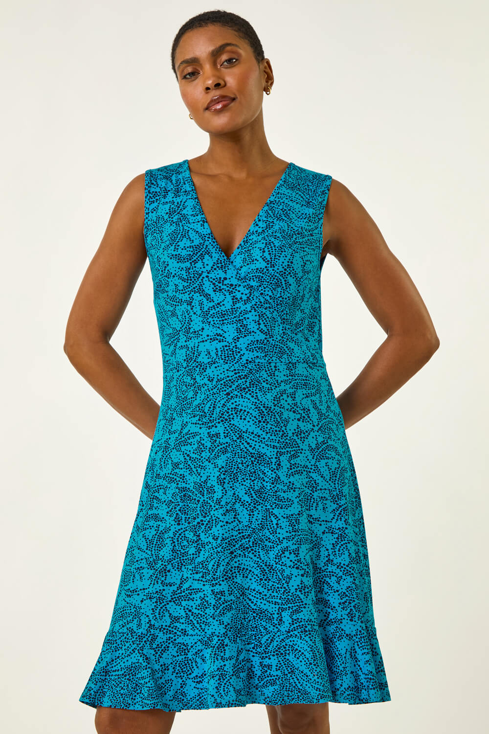 Blue Spot Print Wrap Dress, Image 3 of 5