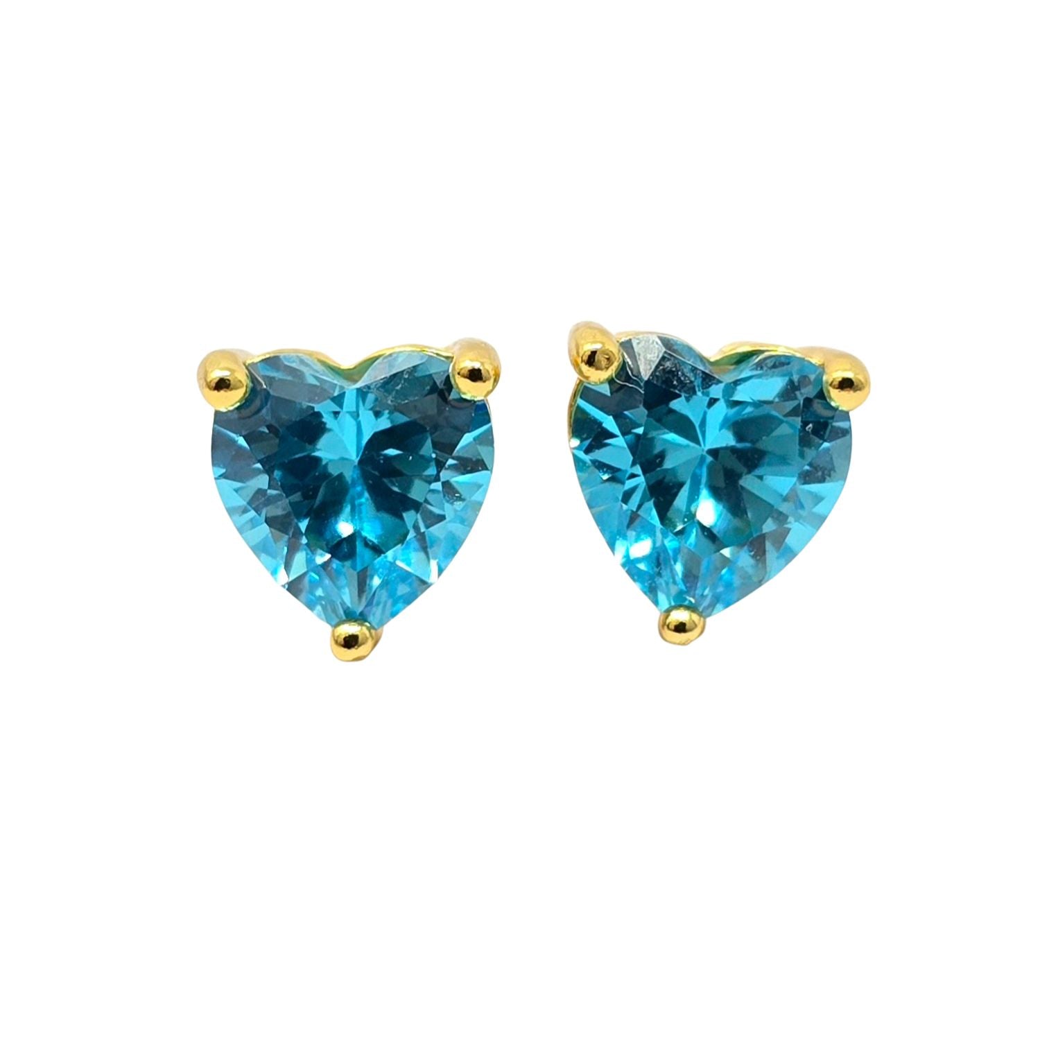 Gold Blue Topaz Heart December Birthstone Stud Earrings, Image 1 of 1