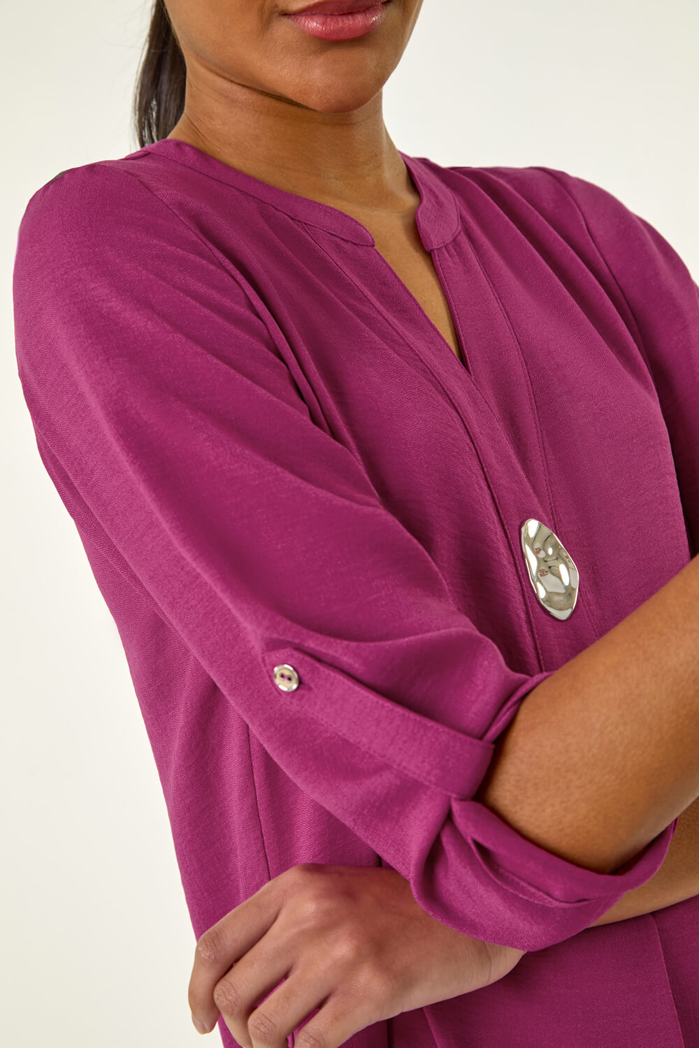 MAGENTA Button Up Detail Longline Blouse, Image 6 of 5