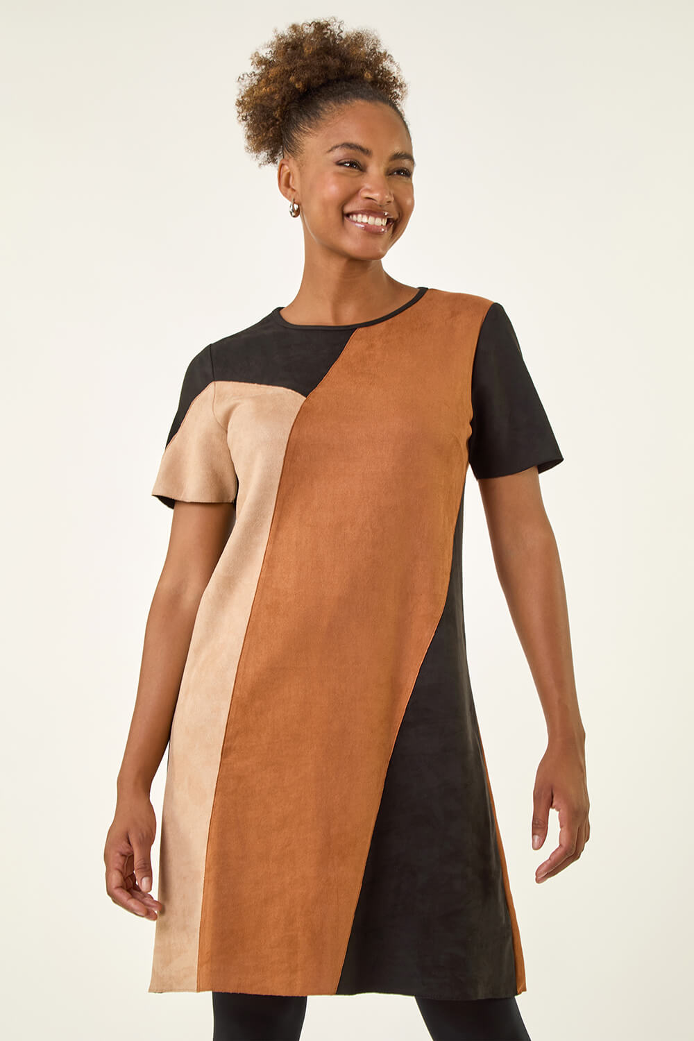 Amber Panelled Faux Suede Shift Stretch Dress, Image 3 of 5