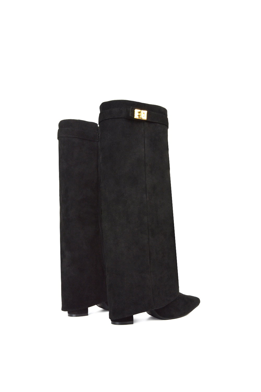 Black 'Rayna' Block Heel Knee High Foldover Boots With Pointed Toe, Image 6 of 6