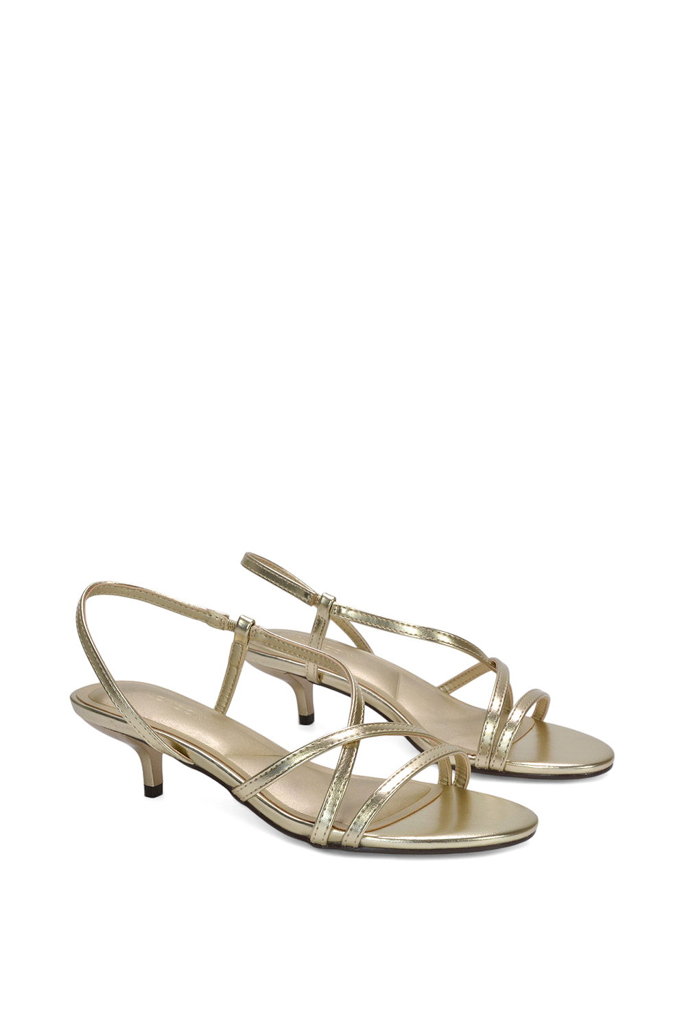 Gold XY LONDON Gold 'Kayla' Slip On Strappy Slingback Kitten Heeled Sandals, Image 3 of 6