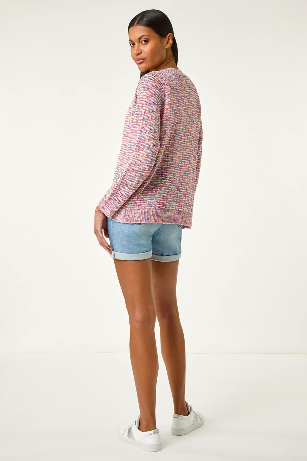 Purple Textured V-Neck Knit Shrug , Image 4 of 5