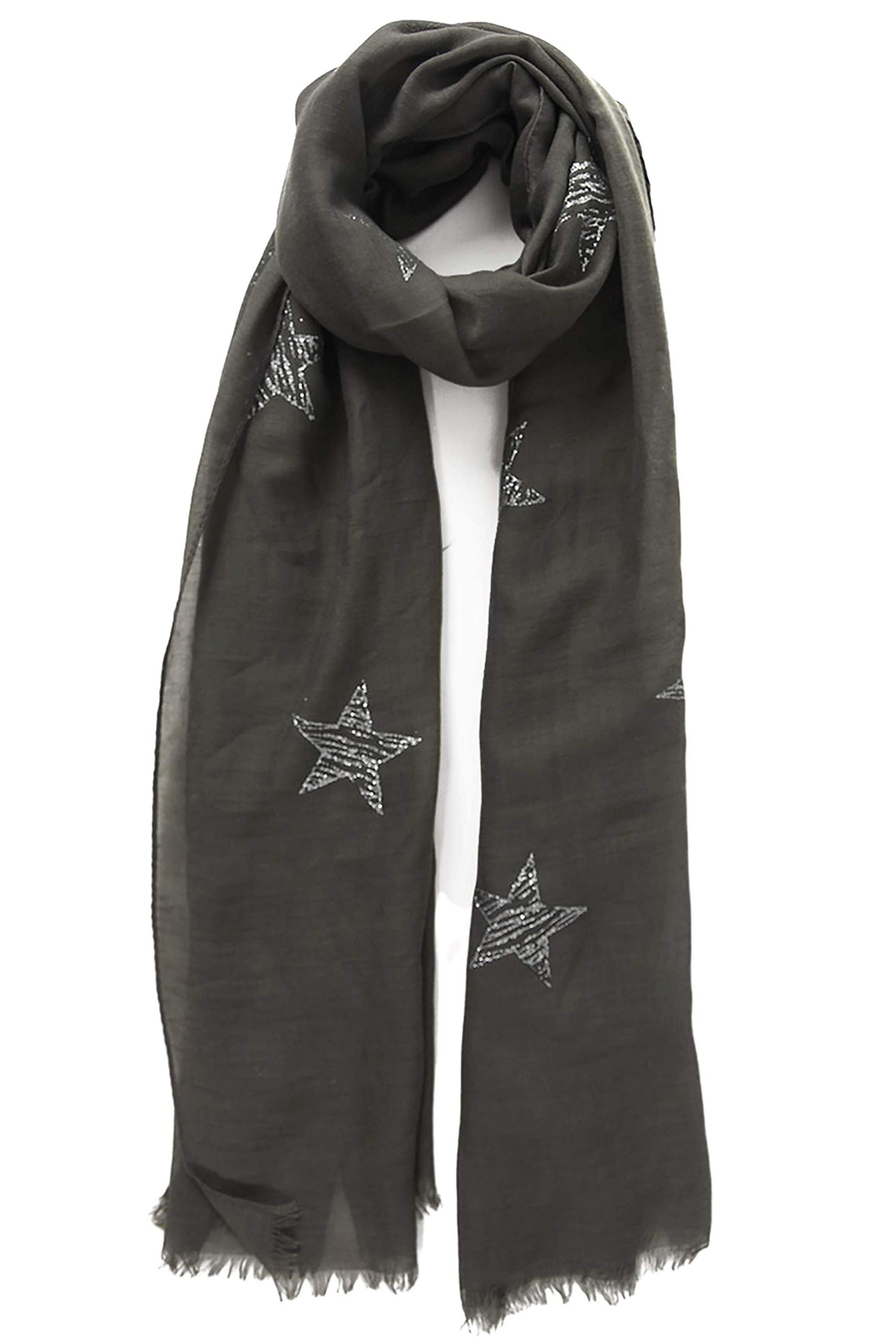 Dark Grey Silver Glitter Star Lightweight Scarf, Image 3 of 3