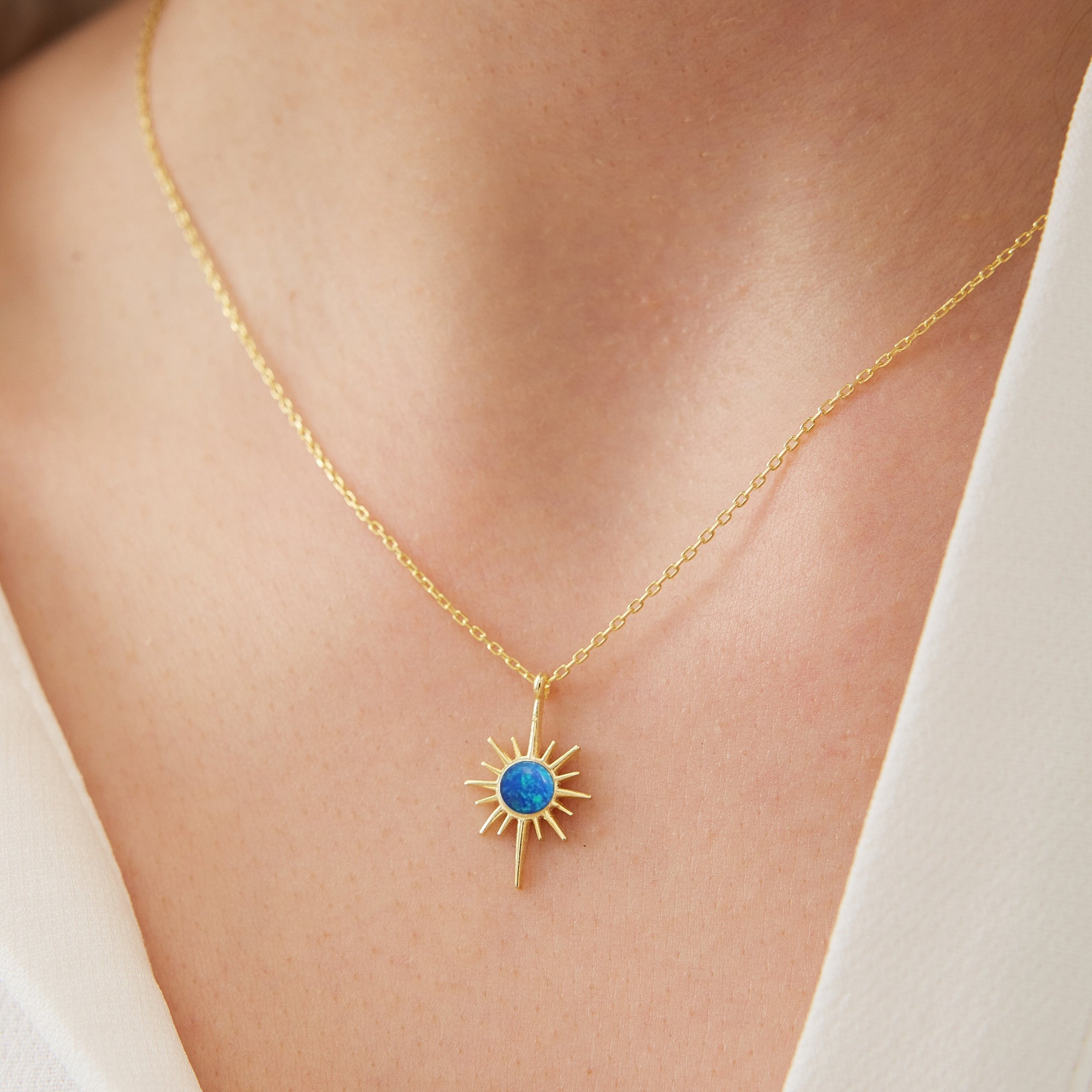 Gold Blue Opal Northernstar Sterling Silver Pendant Necklace, Image 2 of 2