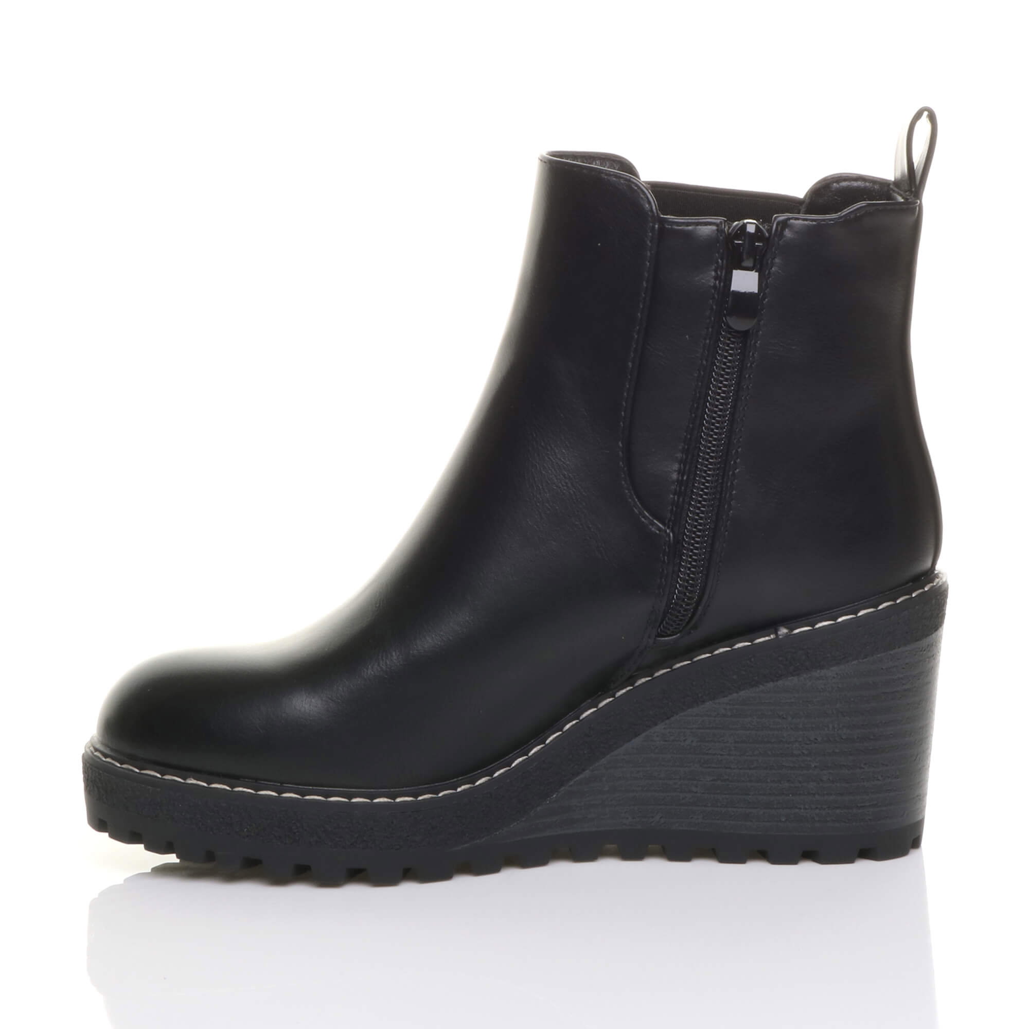 Black AJVANI Black High Wedge Heel Chelsea Ankle Boots, Image 3 of 6