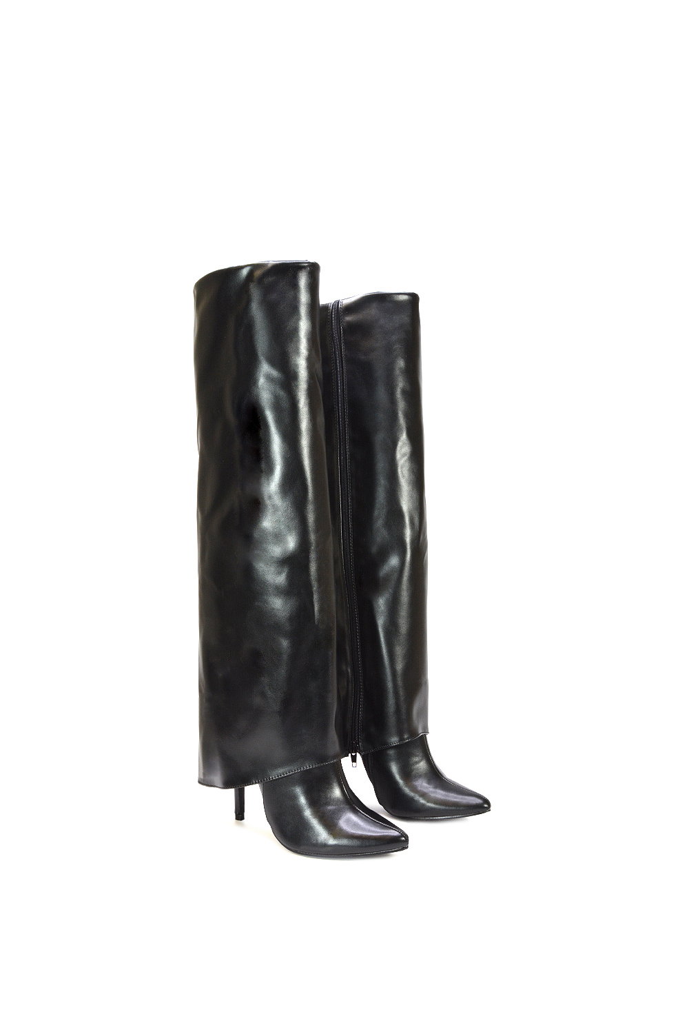 Black 'Shauna' Foldover Knee High Boots With Stiletto Heel, Image 4 of 6