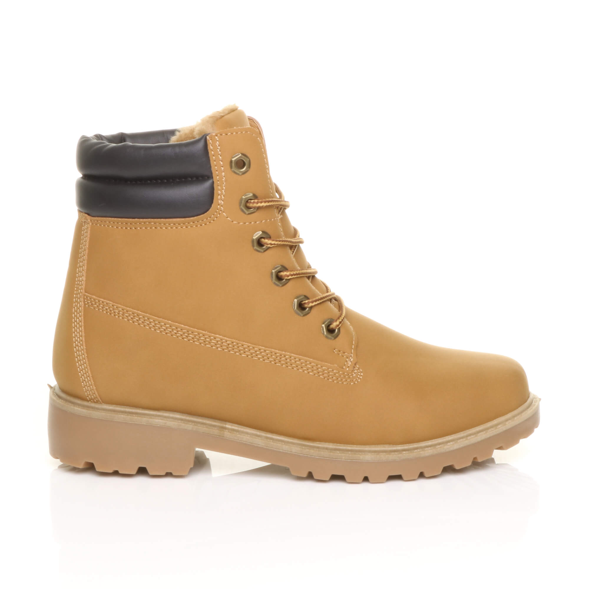 Camel AJVANI Camel Low Heel Lace Up Biker Worker Boots, Image 2 of 6