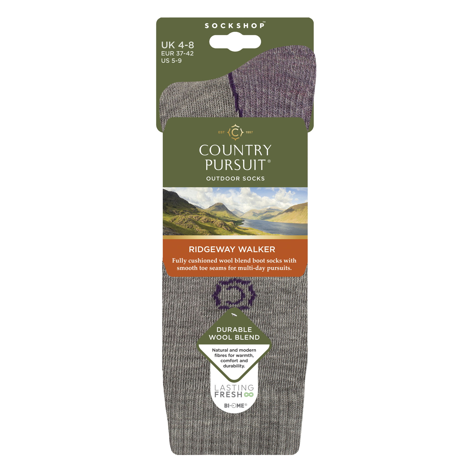 Grey Wool Blend Cushioned Walker Hiking Socks, Image 3 of 3